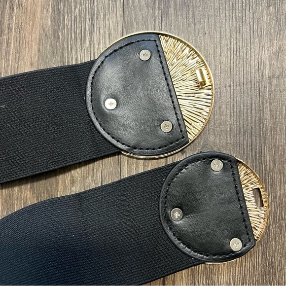 NEW Elastic Wide Corset Safe Waist Belt Gold Metallic Snap Buckle Black Cinched - Picture 6 of 9